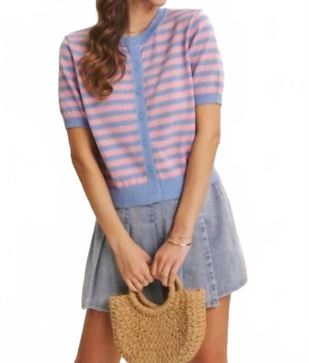 NEW IN FEBRUARY fresh pop stripe button-down sweater cardigan in sky/pink